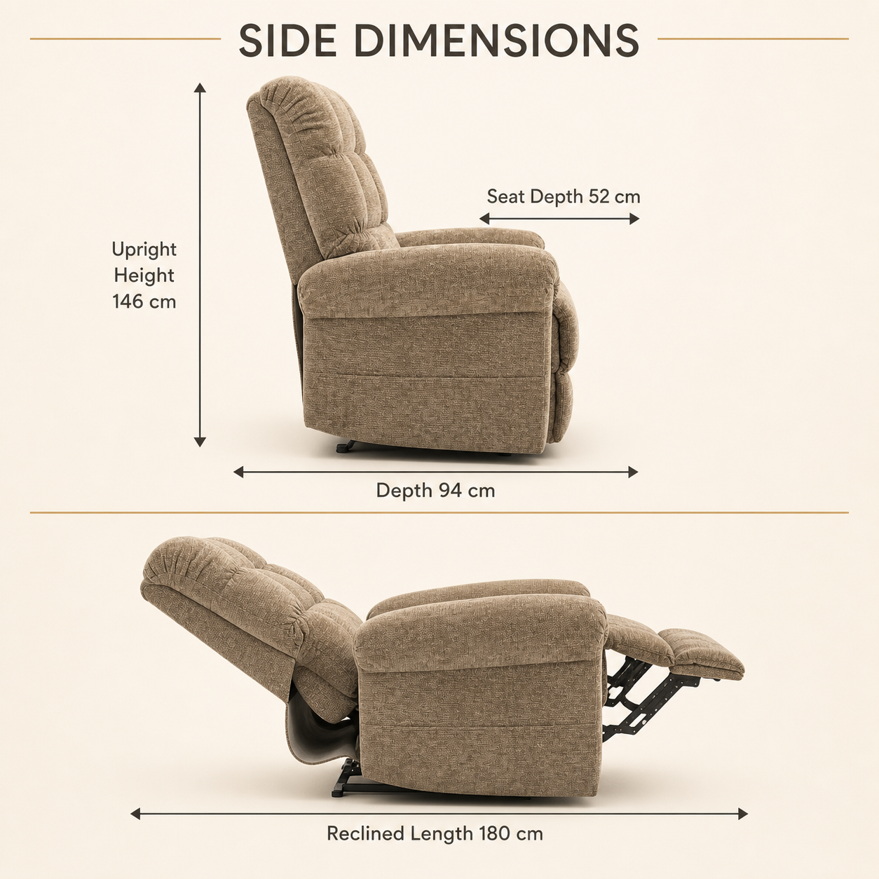 Plush Fabric Recliner Chair with Extendable Footrest and Padded Backrest