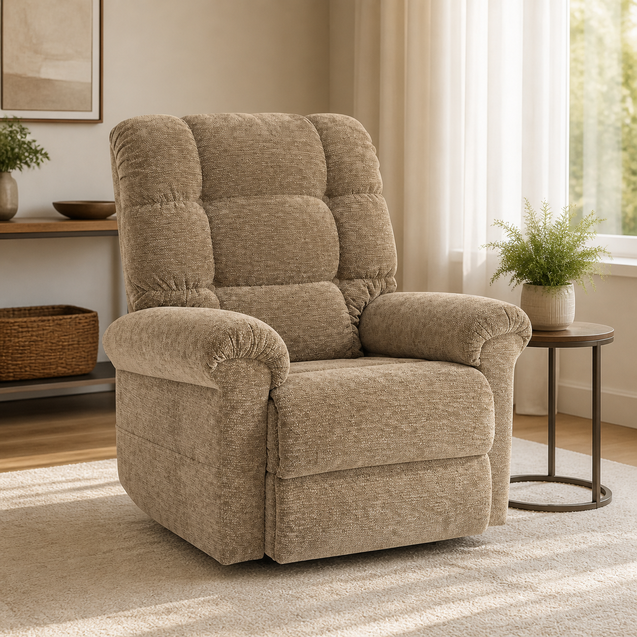 Plush Fabric Recliner Chair with Extendable Footrest and Padded Backrest