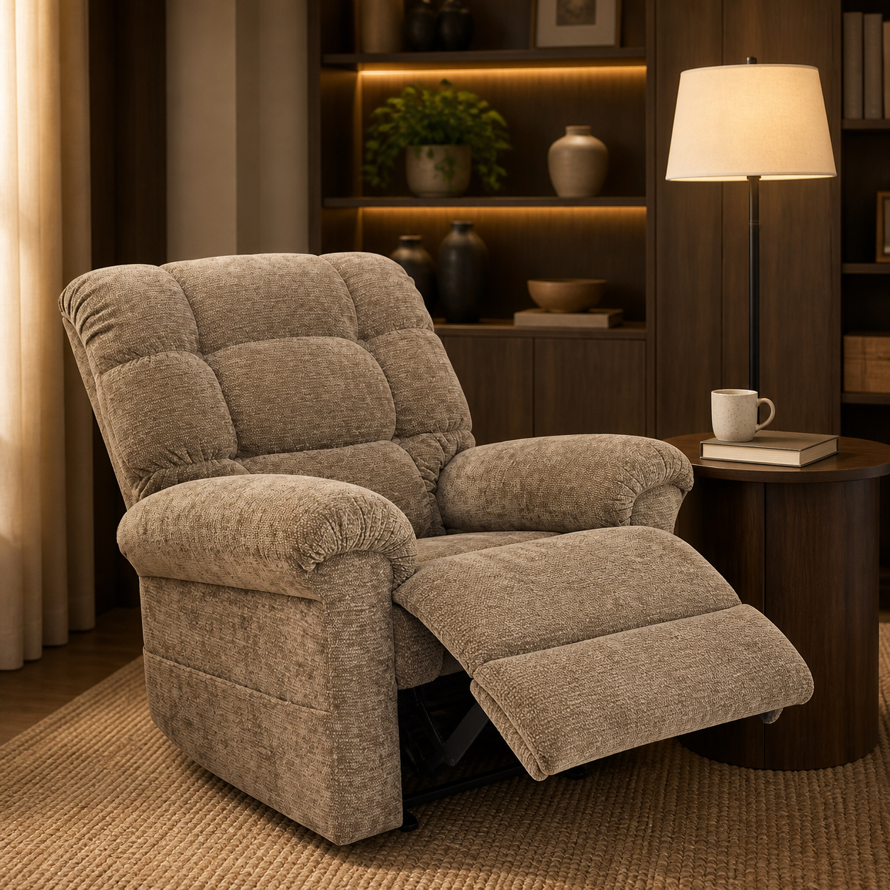 Plush Fabric Recliner Chair with Extendable Footrest and Padded Backrest