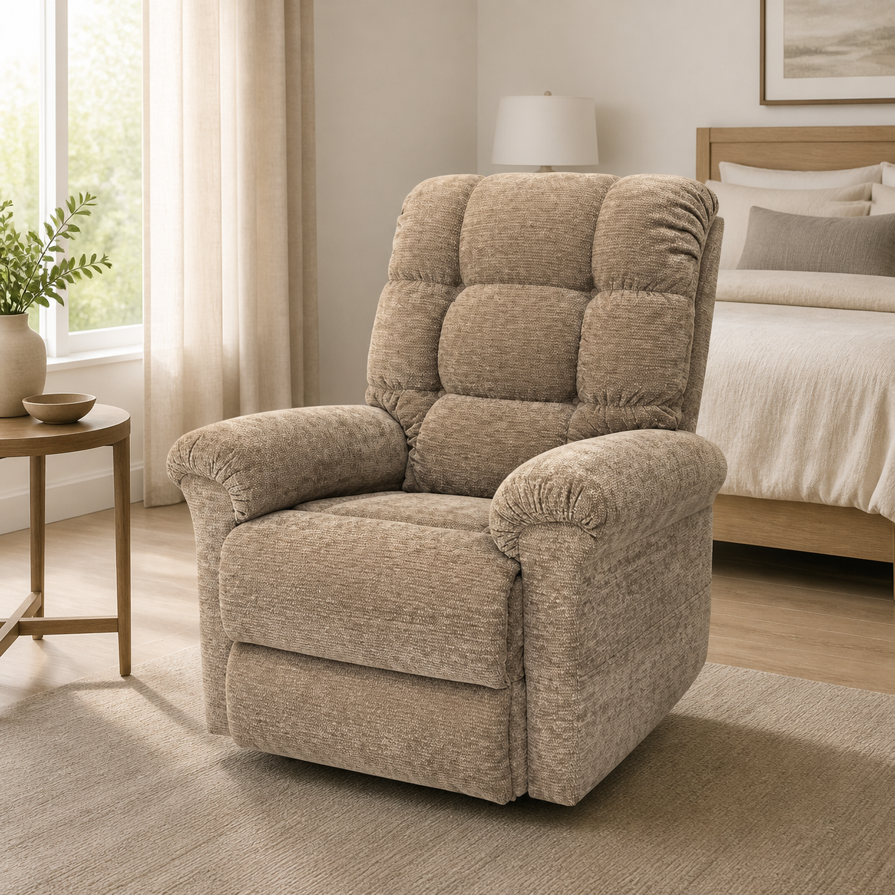 Plush Fabric Recliner Chair with Extendable Footrest and Padded Backrest