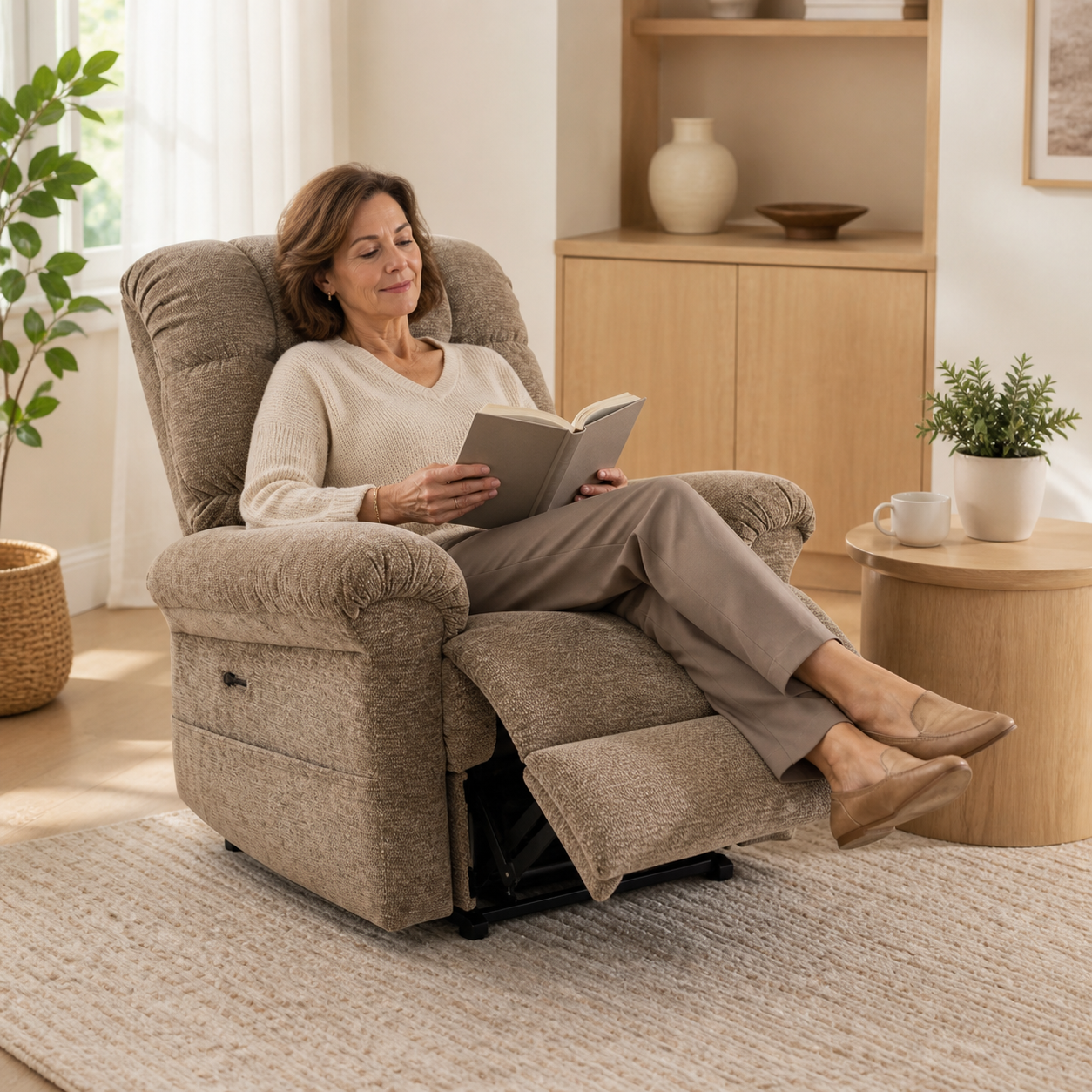 Plush Fabric Recliner Chair with Extendable Footrest and Padded Backrest