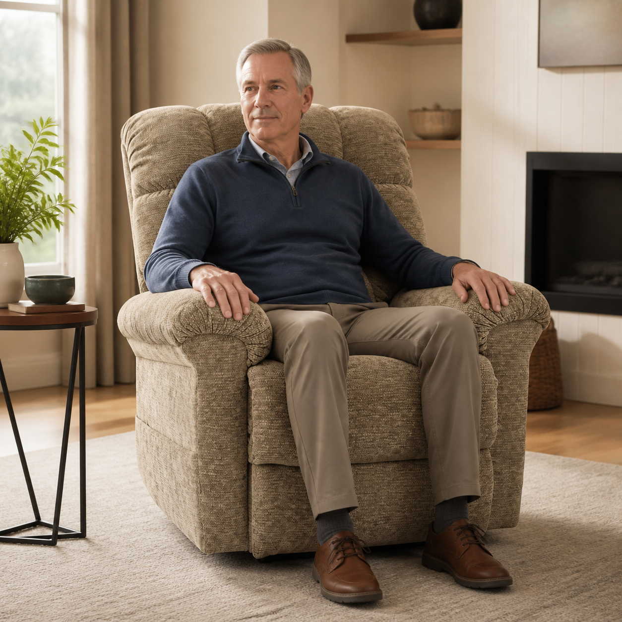 Plush Fabric Recliner Chair with Extendable Footrest and Padded Backrest